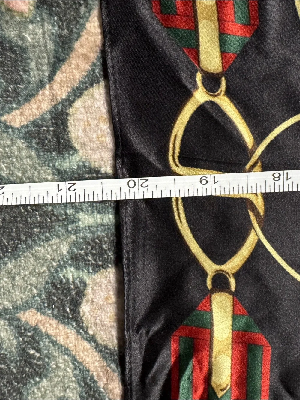 Black & Red Decorative Silk-Feel Scarf with Gold Chain Motif